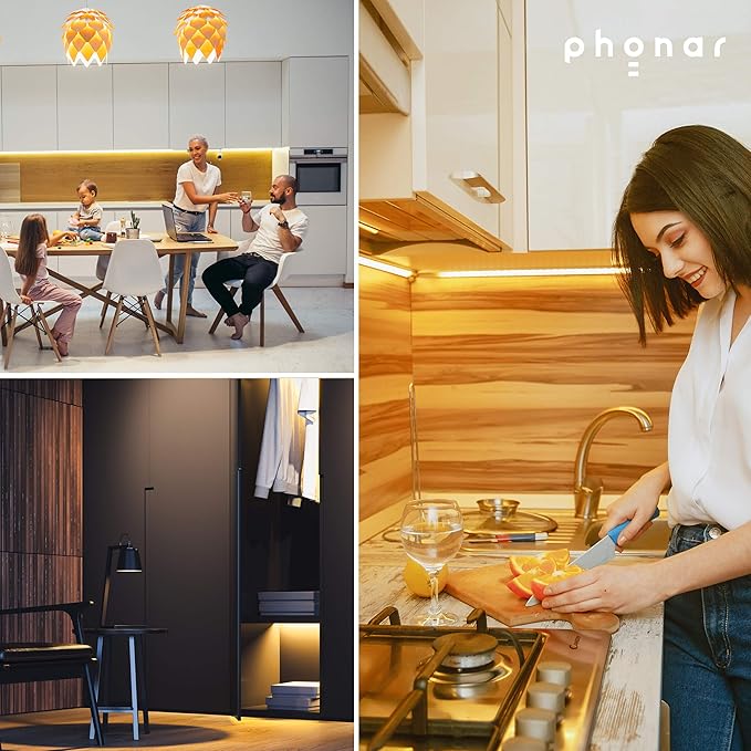 phonar 36 Inches Under Cabinet Lighting LED Lamps for Kitchen, Closet, Variable Color LED Under Counter Lighting Motion Sensor with Plug-in Installation LED Lighting for Wardrobe