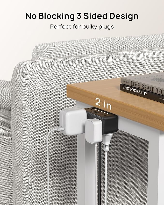TROND Small Footprint Desk Clamp Power Strip with USB C PD 20W, Flat Plug Extension Cord Surge Protector 5ft, 6 Wide Space Outlets 4 USB, Fit 2.16" Tabletop Edge, Home Office Desk Accessories, Black